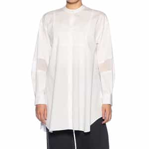 ウォッシャブル バンドカラー切替スリーブ シャツ