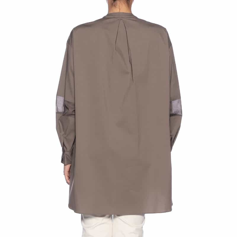 BARNEYS NEW YORK ウォッシャブル バンドカラー切替スリーブ シャツ BROWN