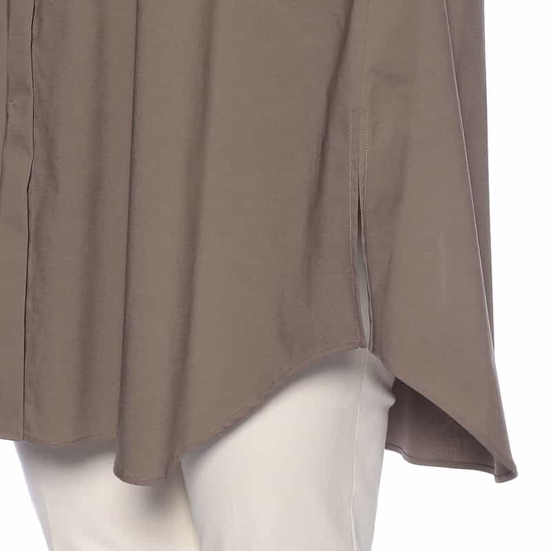 BARNEYS NEW YORK ウォッシャブル バンドカラー切替スリーブ シャツ BROWN