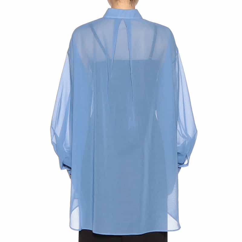 BARNEYS NEW YORK ウォッシャブル ボリュームスリーブ シアーブラウス BLUE