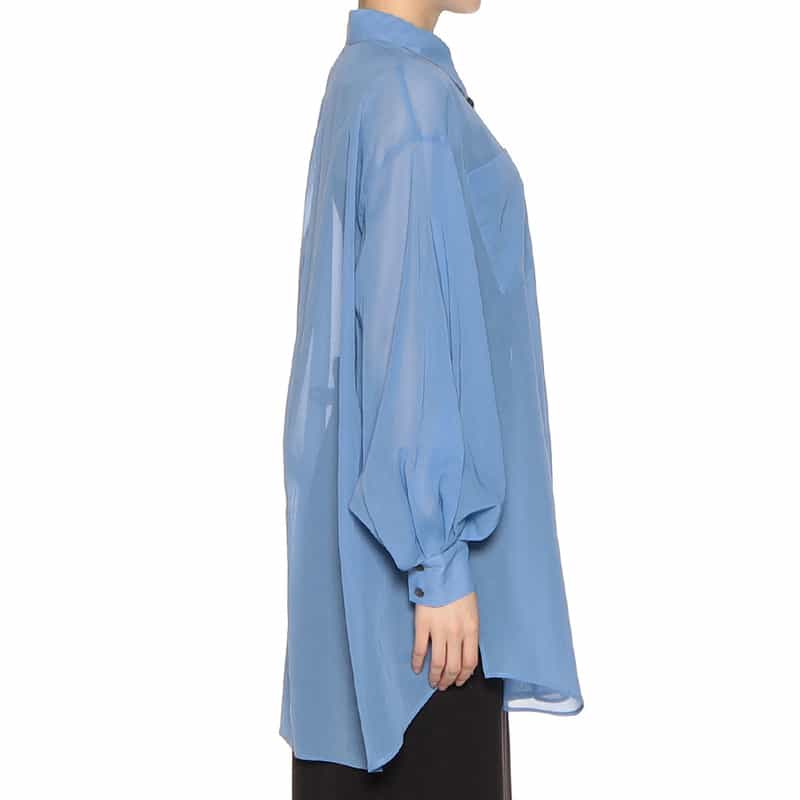 BARNEYS NEW YORK ウォッシャブル ボリュームスリーブ シアーブラウス BLUE