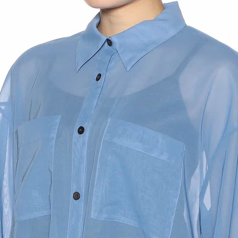 BARNEYS NEW YORK ウォッシャブル ボリュームスリーブ シアーブラウス BLUE