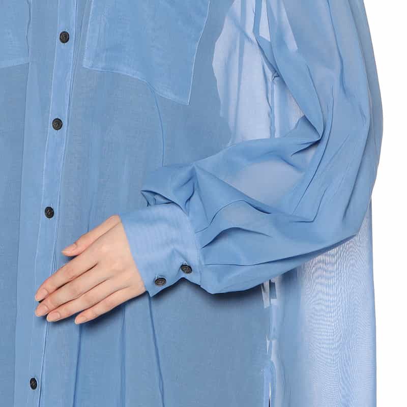 BARNEYS NEW YORK ウォッシャブル ボリュームスリーブ シアーブラウス BLUE