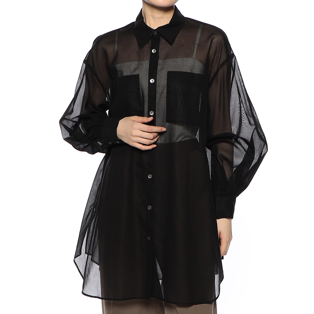 ウォッシャブル ボリュームスリーブ シアーブラウス