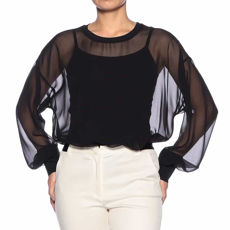 BARNEYS NEW YORK ウォッシャブル ジョーゼット シアー ブラウス BLACK