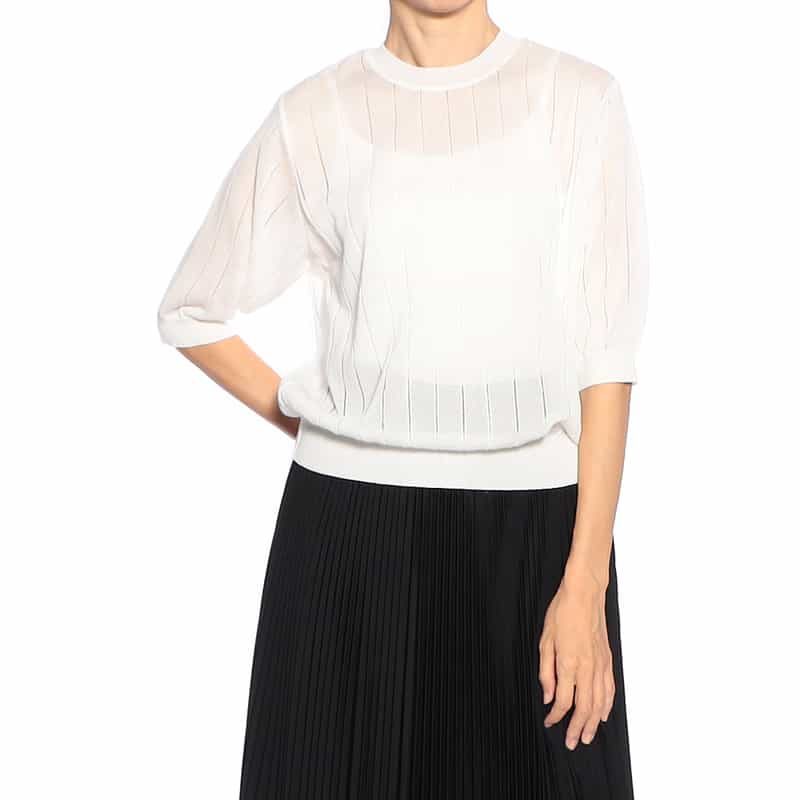 BARNEYS NEW YORK ウォッシャブル シアーニットプルオーバー WHITE