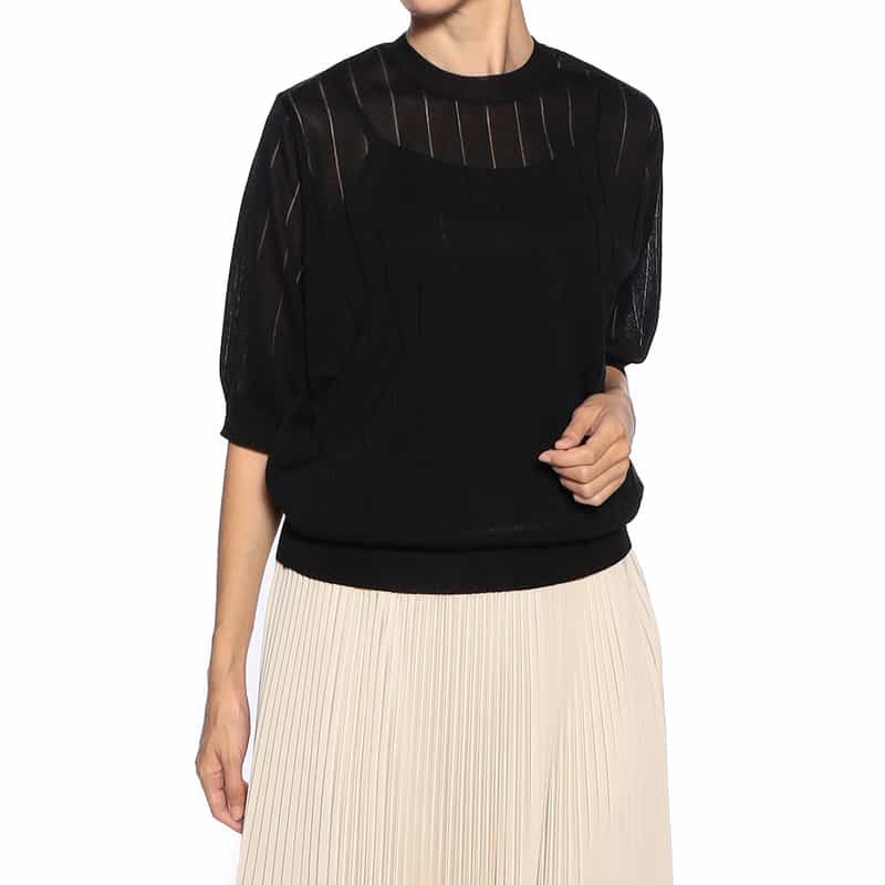 BARNEYS NEW YORK ウォッシャブル シアーニットプルオーバー BLACK