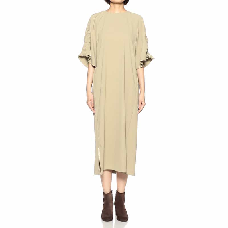 BARNEYS NEW YORK ウォッシャブル ギャザースリーブIラインドレス OLIVE