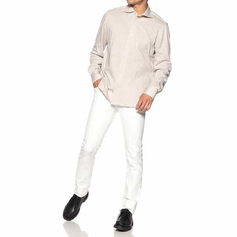 FINAMORE コットンカシミヤ素材シャツ IVORY