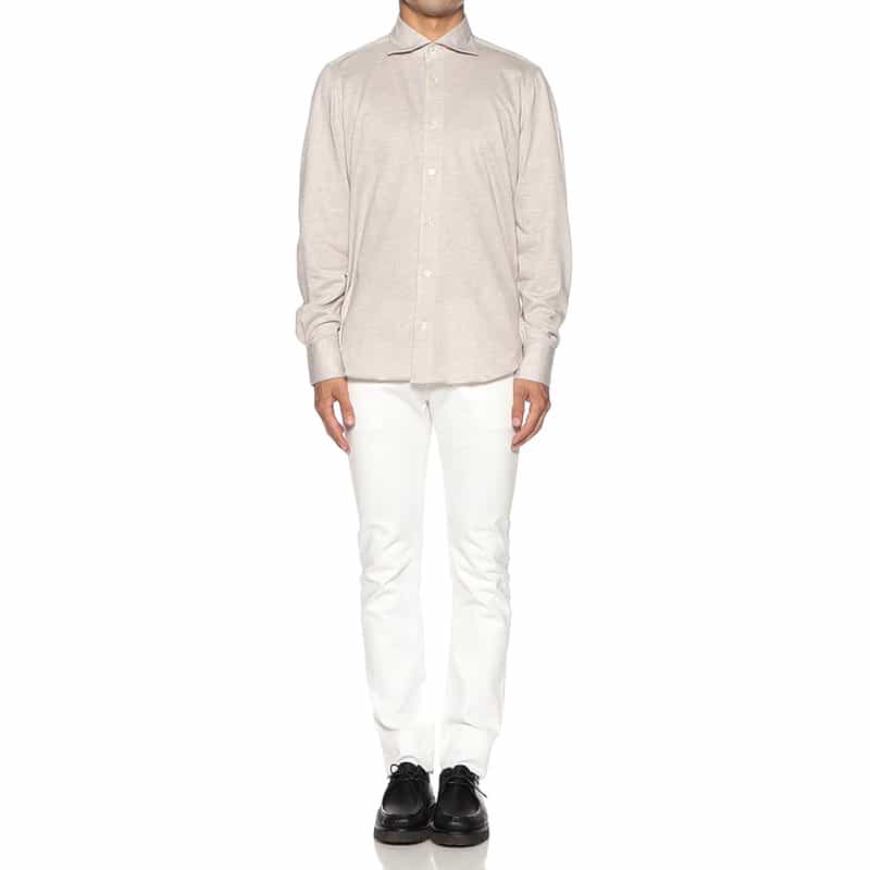 FINAMORE コットンカシミヤ素材シャツ IVORY