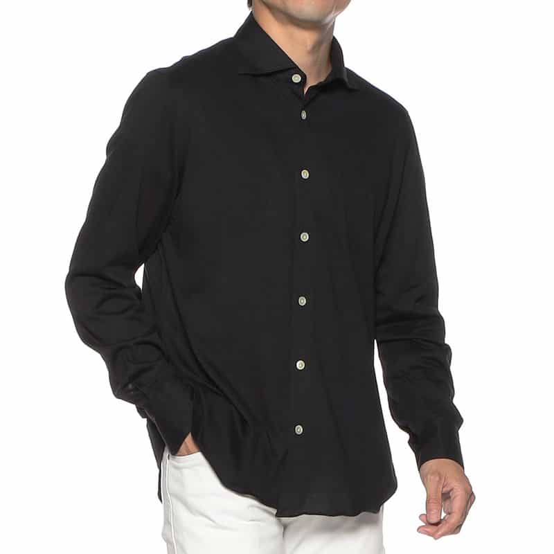 FINAMORE コットンカシミヤ素材シャツ BLACK