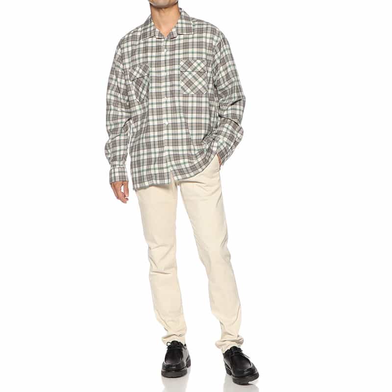 BARNEYS NEW YORK オープンカラー チェック柄シャツ GREEN