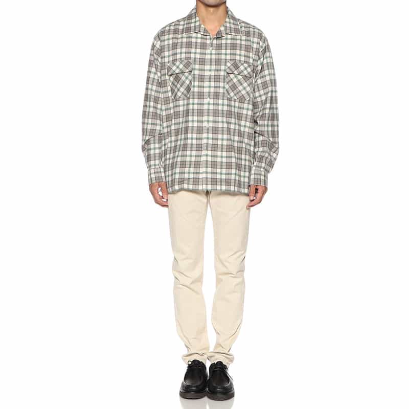 BARNEYS NEW YORK オープンカラー チェック柄シャツ GREEN