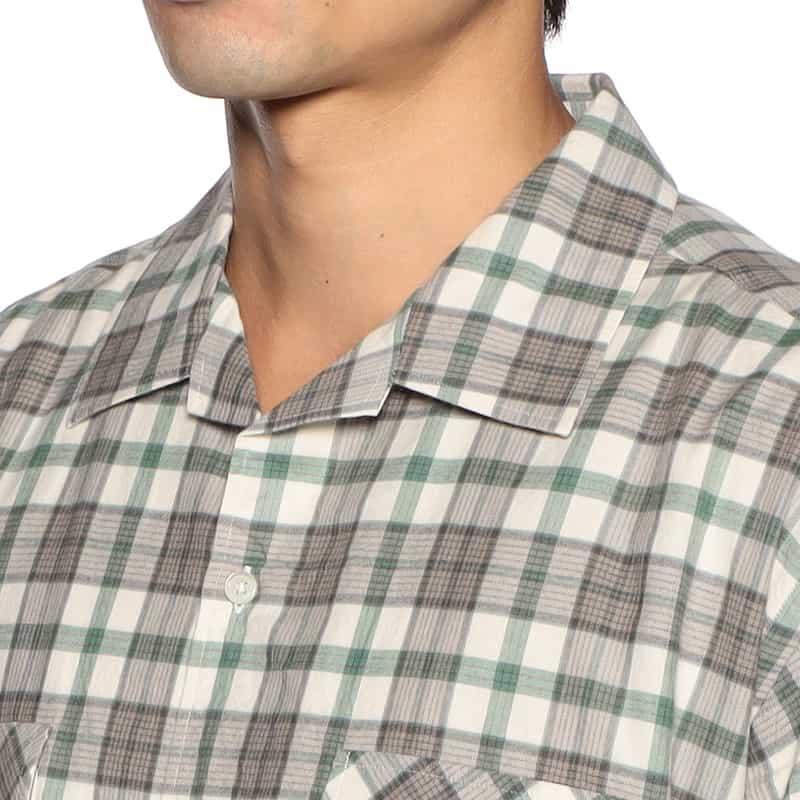 BARNEYS NEW YORK オープンカラー チェック柄シャツ GREEN