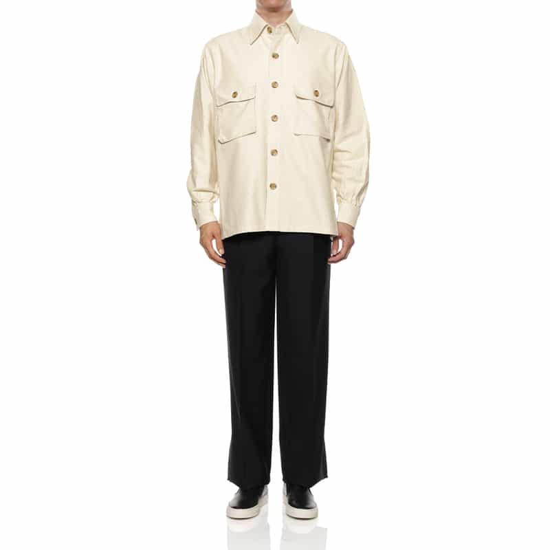 BARNEYS NEW YORK モールスキン素材ダブルポケットシャツ IVORY
