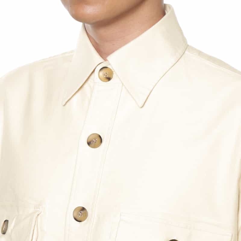 BARNEYS NEW YORK モールスキン素材ダブルポケットシャツ IVORY