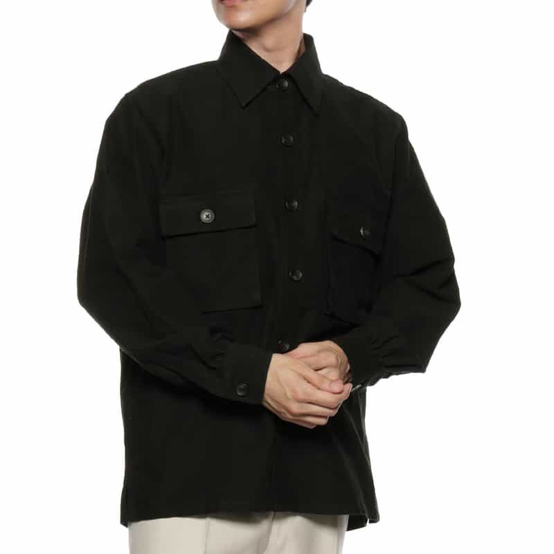 BARNEYS NEW YORK モールスキン素材ダブルポケットシャツ BLACK