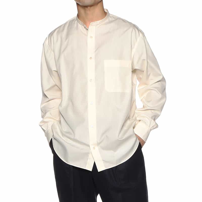 BARNEYS NEW YORK ストライプ柄バンドカラーシャツ WHITE