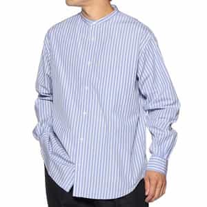 ストライプ柄バンドカラーシャツ