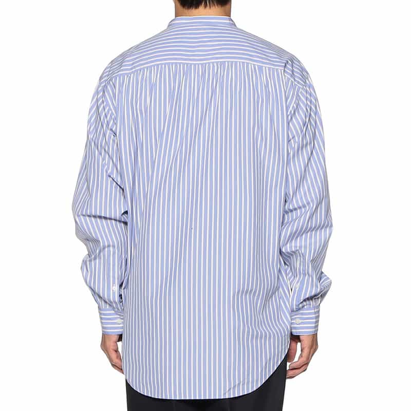 BARNEYS NEW YORK ストライプ柄バンドカラーシャツ BLUE