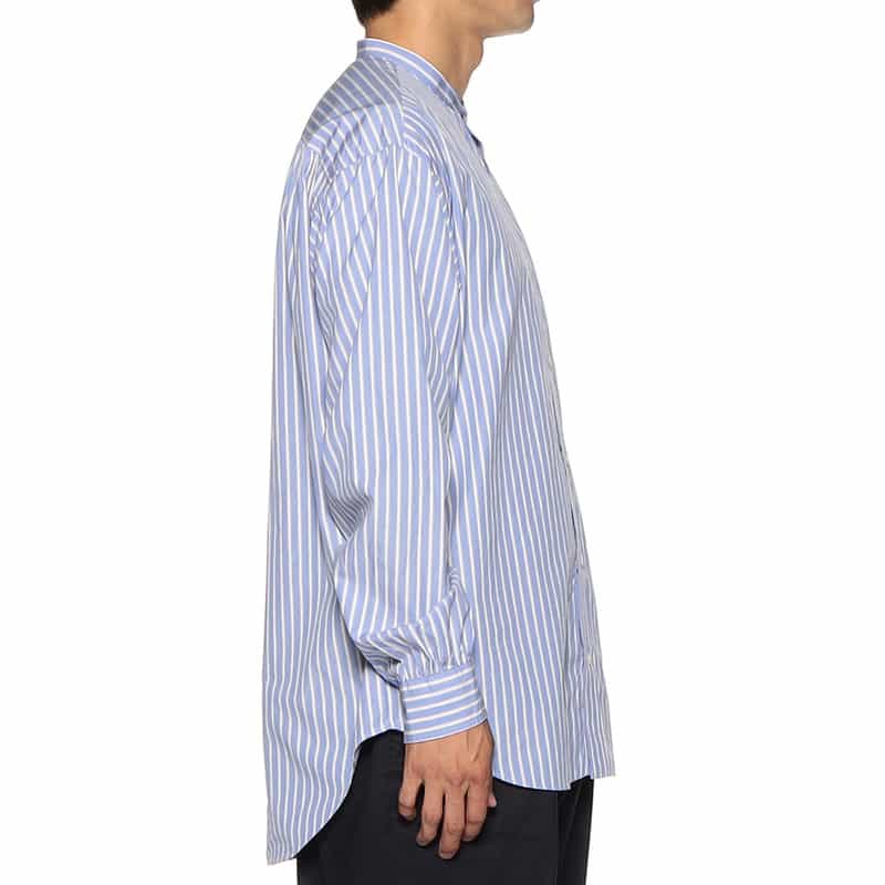BARNEYS NEW YORK ストライプ柄バンドカラーシャツ BLUE