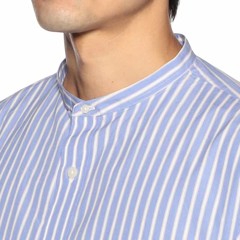 BARNEYS NEW YORK ストライプ柄バンドカラーシャツ BLUE