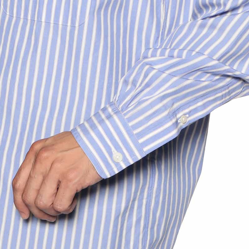 BARNEYS NEW YORK ストライプ柄バンドカラーシャツ BLUE