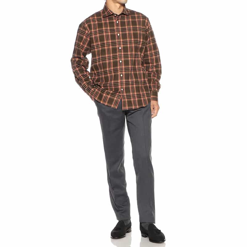 BARNEYS NEW YORK フランネル チェック シャツ BROWN