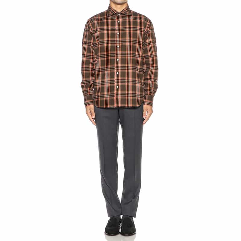 BARNEYS NEW YORK フランネル チェック シャツ BROWN