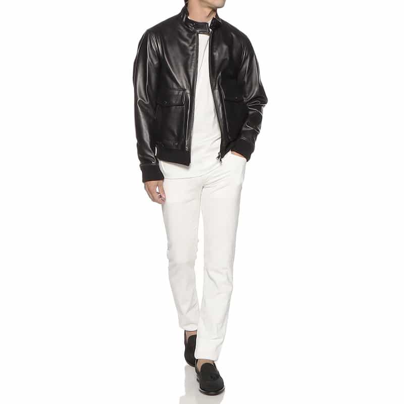 EMMETI ジップアップ レザーブルゾン "GREYSON" BLACK