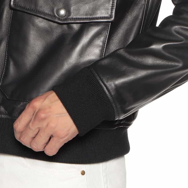 EMMETI ジップアップ レザーブルゾン "GREYSON" BLACK