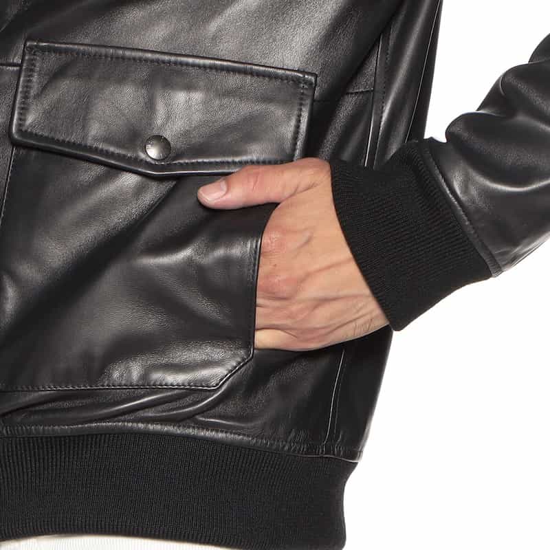 EMMETI ジップアップ レザーブルゾン "GREYSON" BLACK