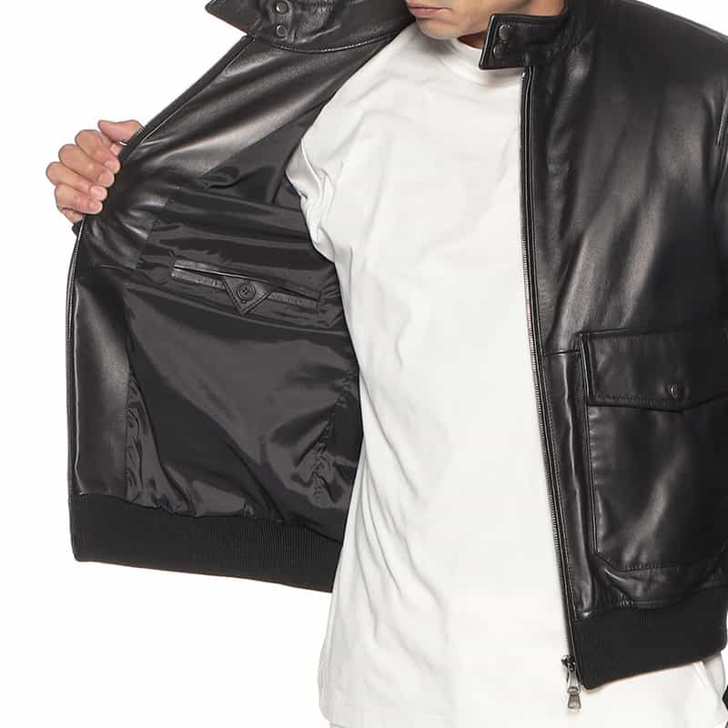 EMMETI ジップアップ レザーブルゾン "GREYSON" BLACK