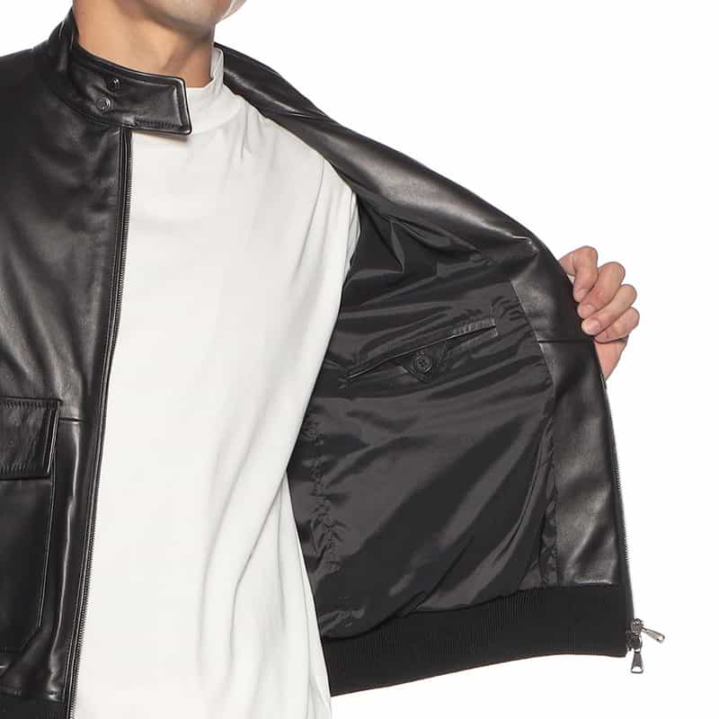 EMMETI ジップアップ レザーブルゾン "GREYSON" BLACK