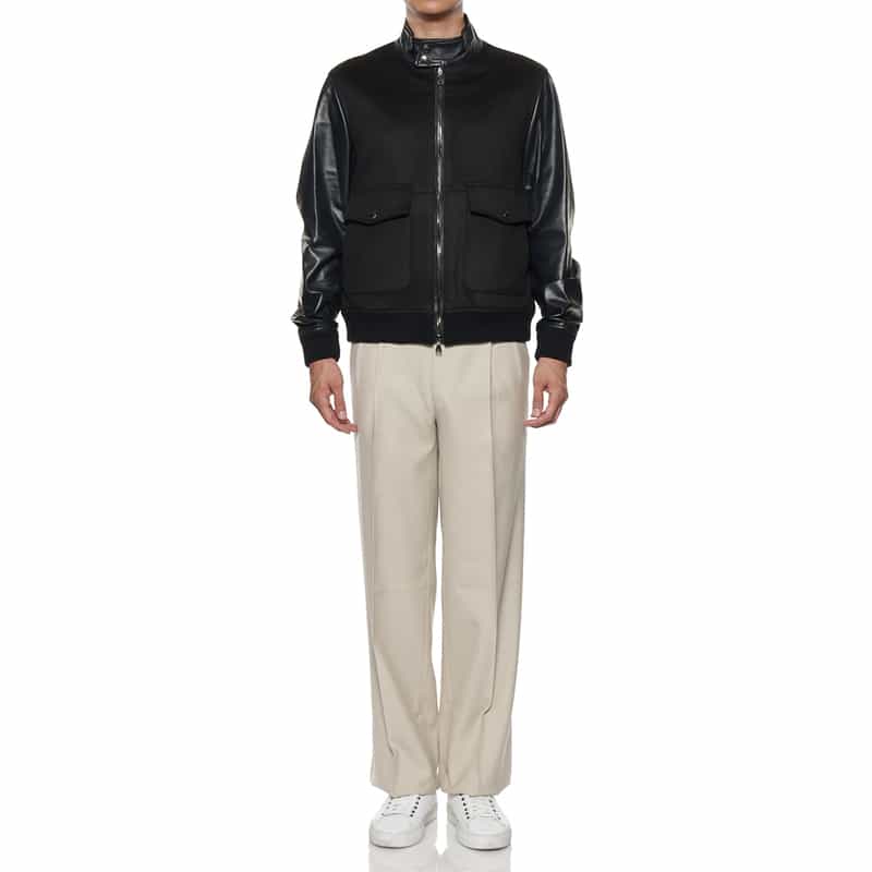 EMMETI 異素材切替スタンドカラー ジップアップブルゾン NAVY