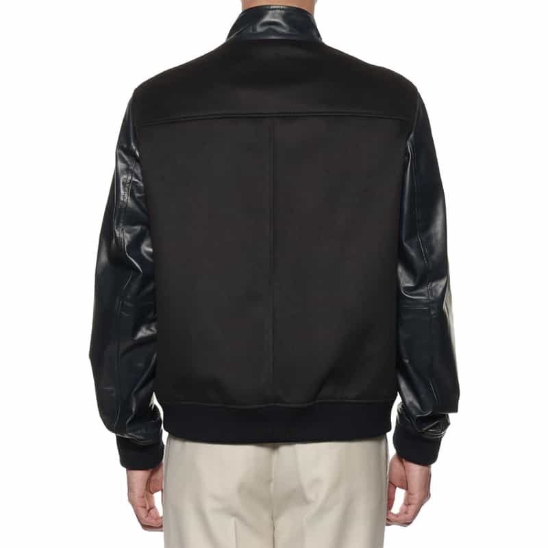 EMMETI 異素材切替スタンドカラー ジップアップブルゾン NAVY