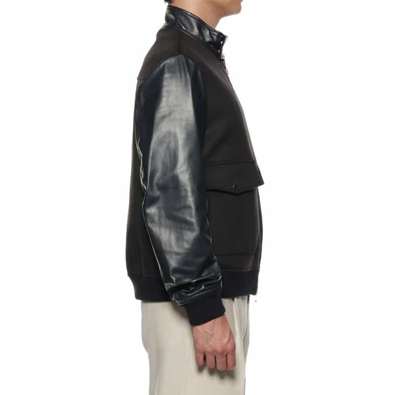 EMMETI 異素材切替スタンドカラー ジップアップブルゾン NAVY