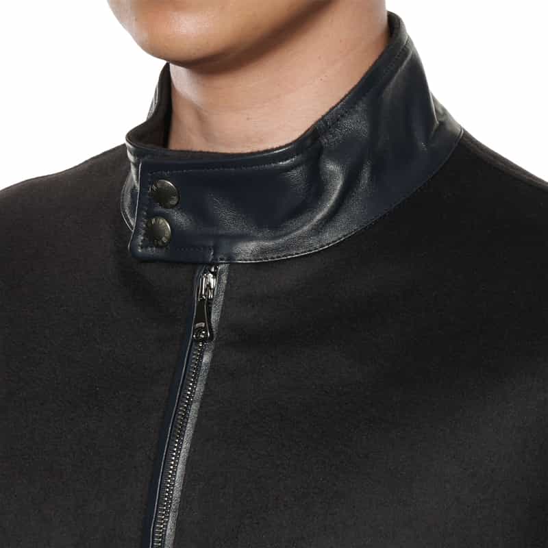 EMMETI 異素材切替スタンドカラー ジップアップブルゾン NAVY