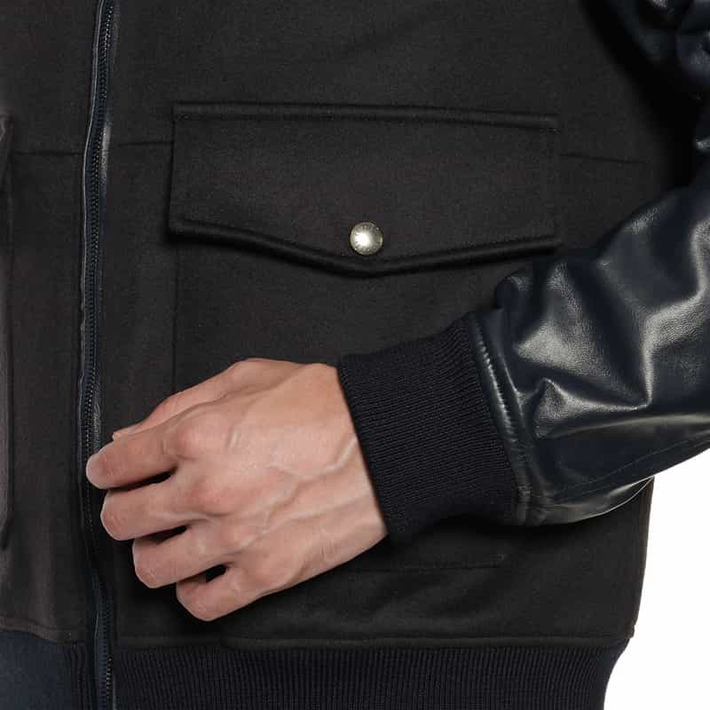 EMMETI 異素材切替スタンドカラー ジップアップブルゾン NAVY