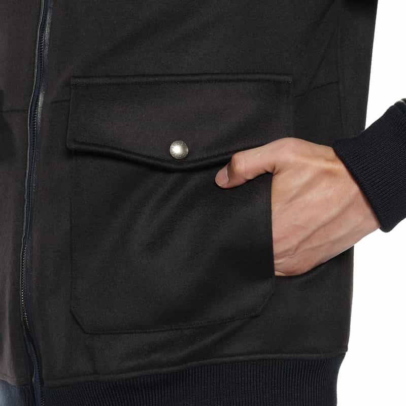 EMMETI 異素材切替スタンドカラー ジップアップブルゾン NAVY