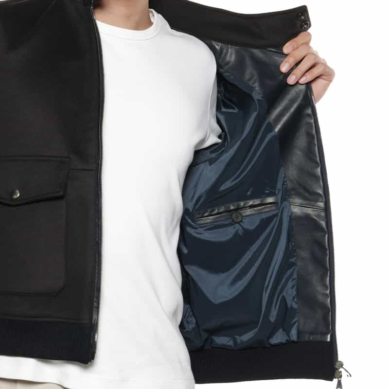 EMMETI 異素材切替スタンドカラー ジップアップブルゾン NAVY