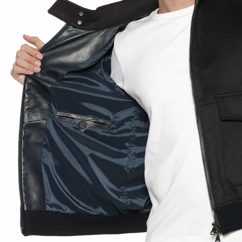 EMMETI 異素材切替スタンドカラー ジップアップブルゾン NAVY