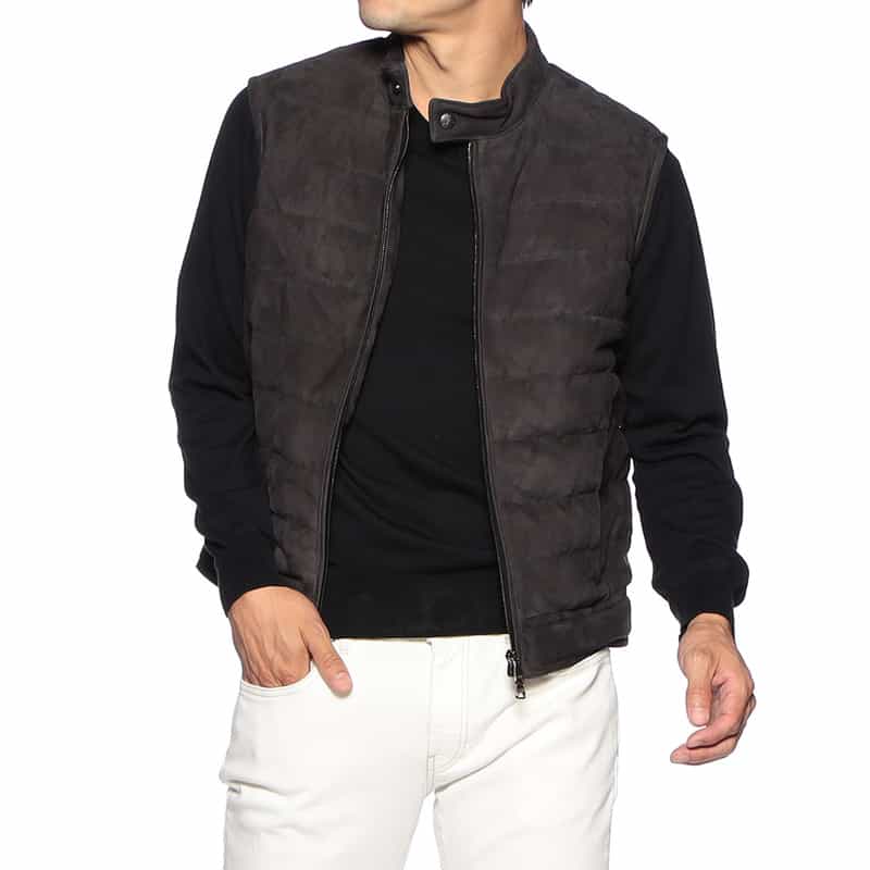 EMMETI ゴートスエード ダウンベスト "JURI DOWN VEST" DARK GRAY