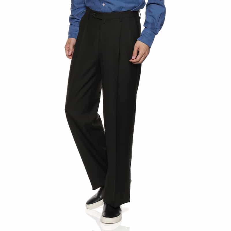 BARNEYS NEW YORK 2タック ワイドストレートパンツ BLACK