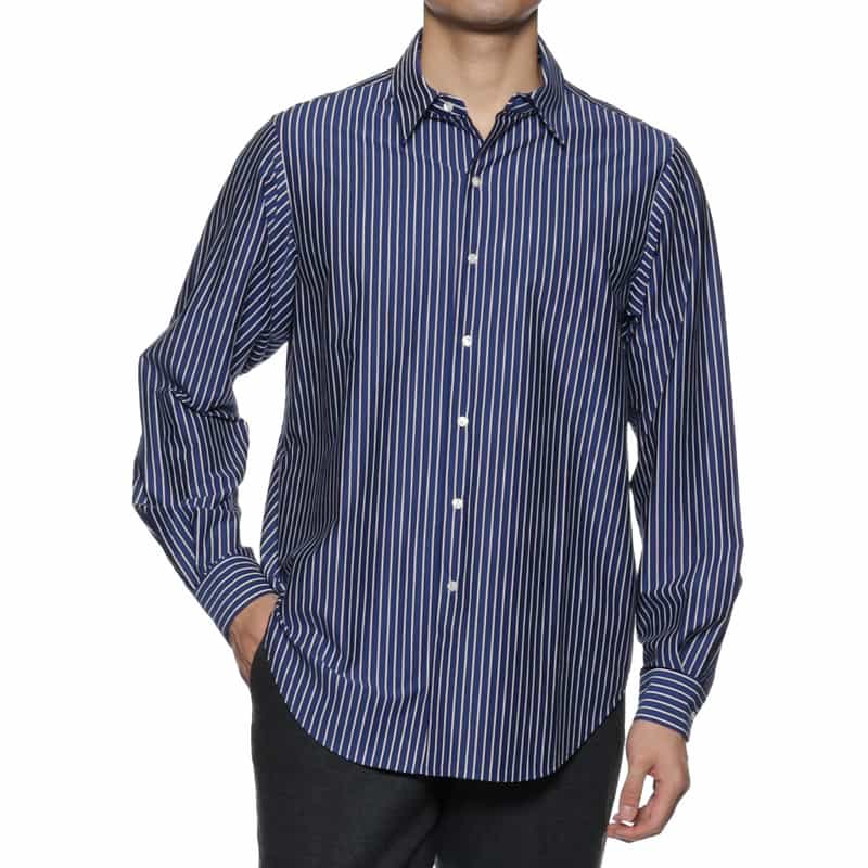 BARNEYS NEW YORK ストライプ柄オーバージャージーシャツ BLUE