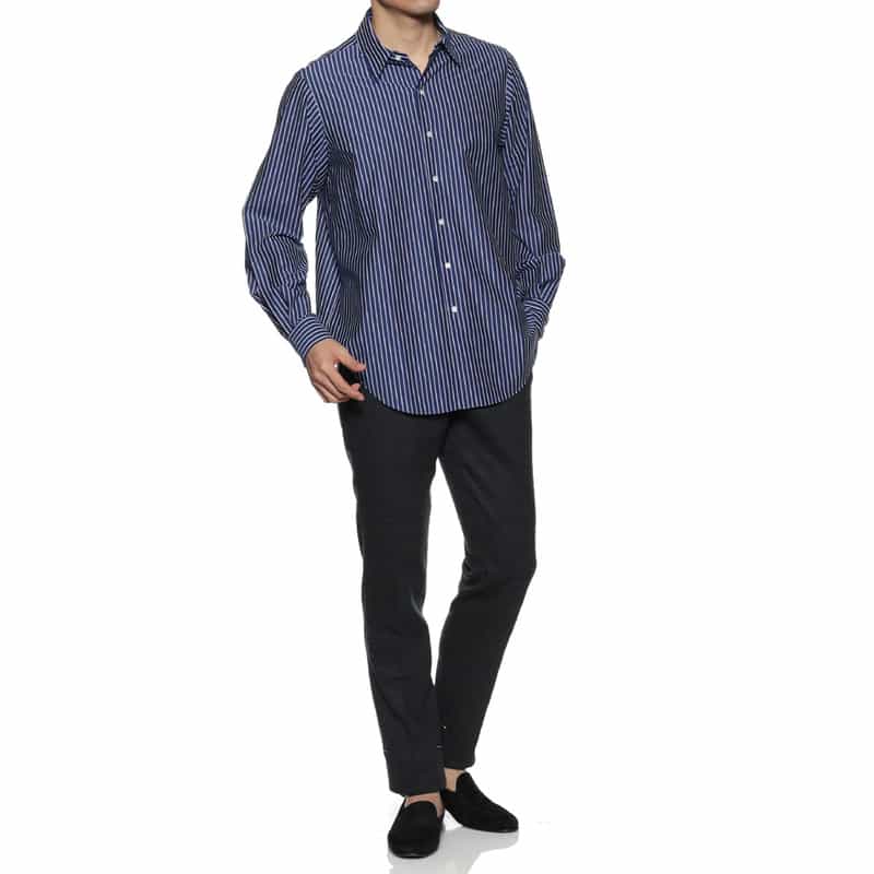 BARNEYS NEW YORK ストライプ柄オーバージャージーシャツ BLUE