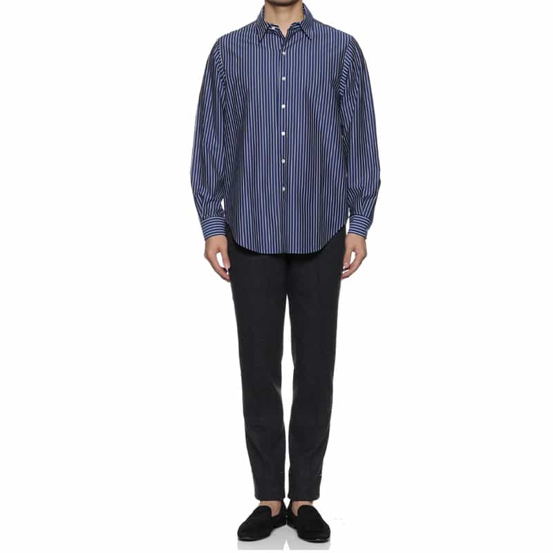 BARNEYS NEW YORK ストライプ柄オーバージャージーシャツ BLUE