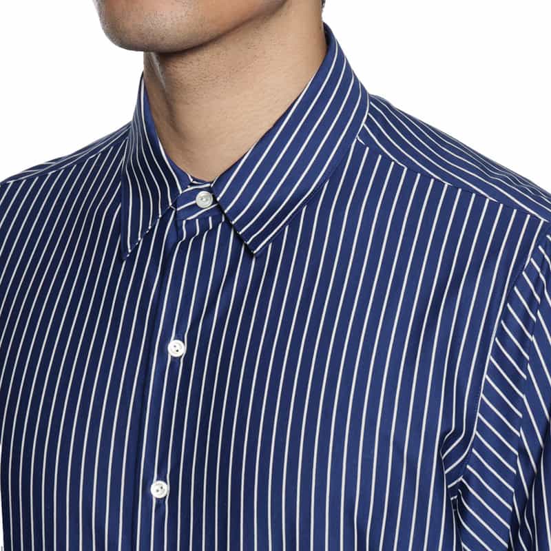 BARNEYS NEW YORK ストライプ柄オーバージャージーシャツ BLUE