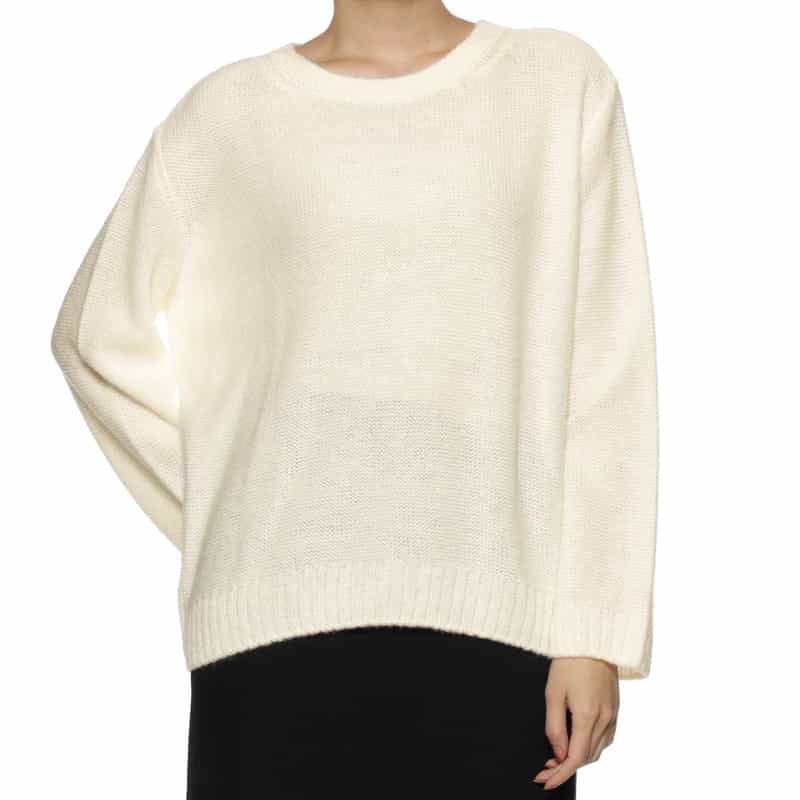 BARNEYS NEW YORK ドロップショルダー ニットプルオーバー WHITE