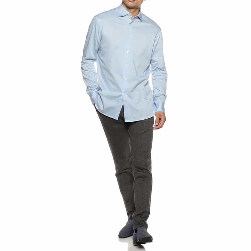 CATARISANO メランジ調カラージャージーシャツ LIGHT BLUE